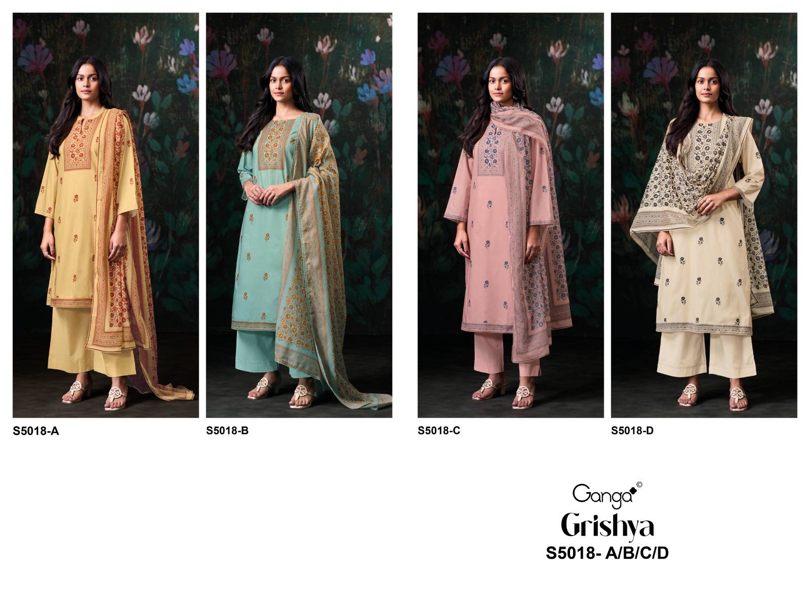 GRISHYA 5018 Series By Ganga Fashion Stylish Beautiful Colourful COTTON Dresses At Wholesale Price